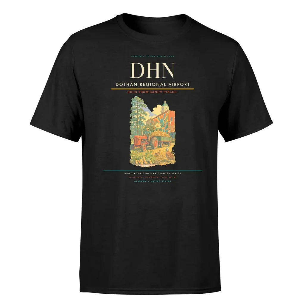 Dothan Regional Airport (DHN) T-Shirt single-side front print in Black | dothan-regional-airport-dhn-double-side-t-shirt
