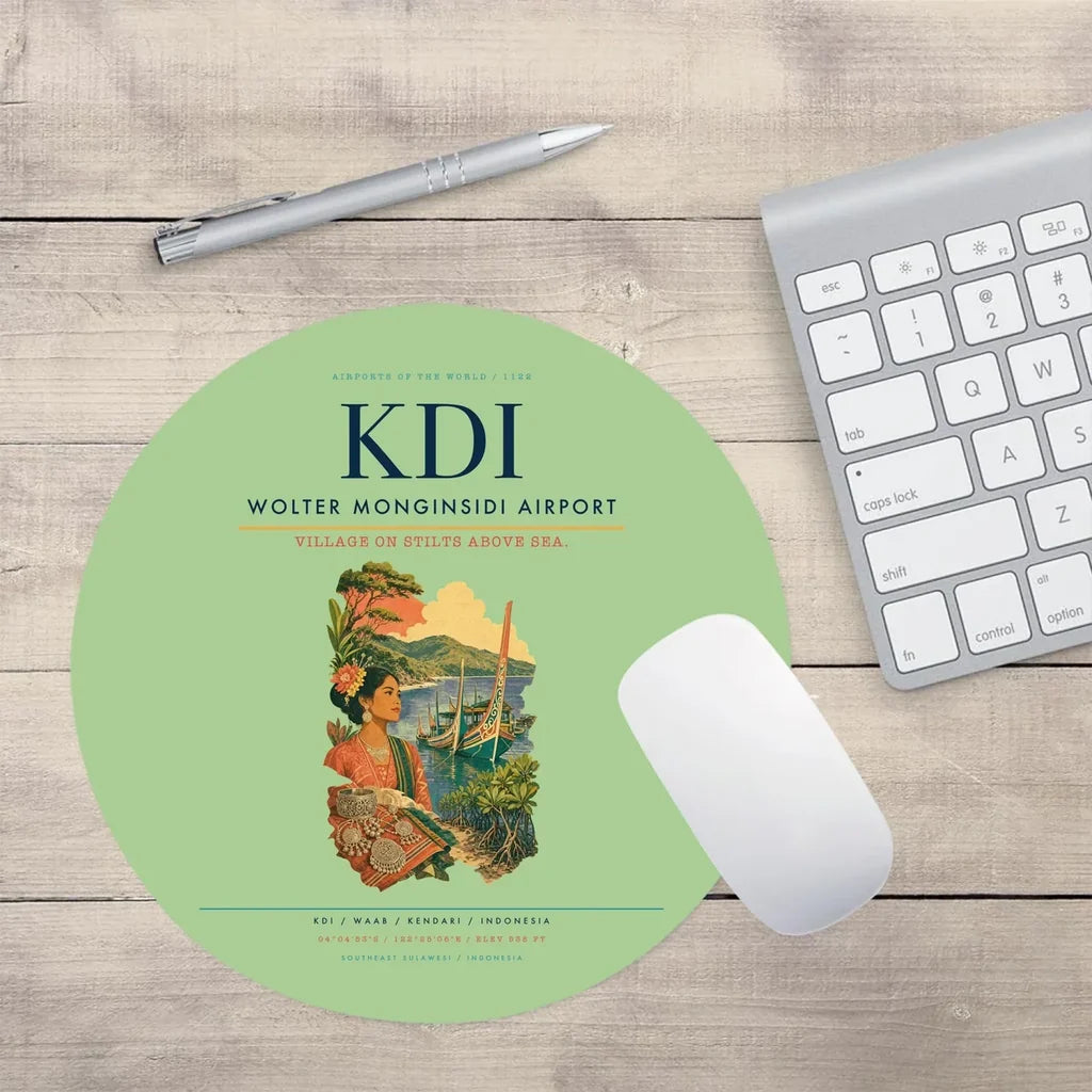 Wolter Monginsidi Airport (KDI) design on light green round mouse pad