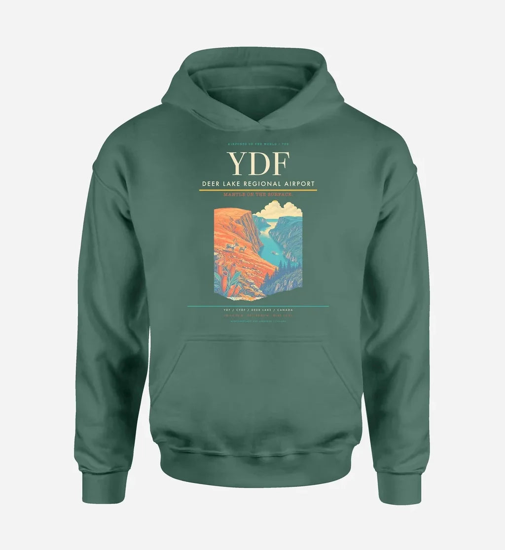 Deer Lake Regional Airport (YDF) design on green hoodie single-side print