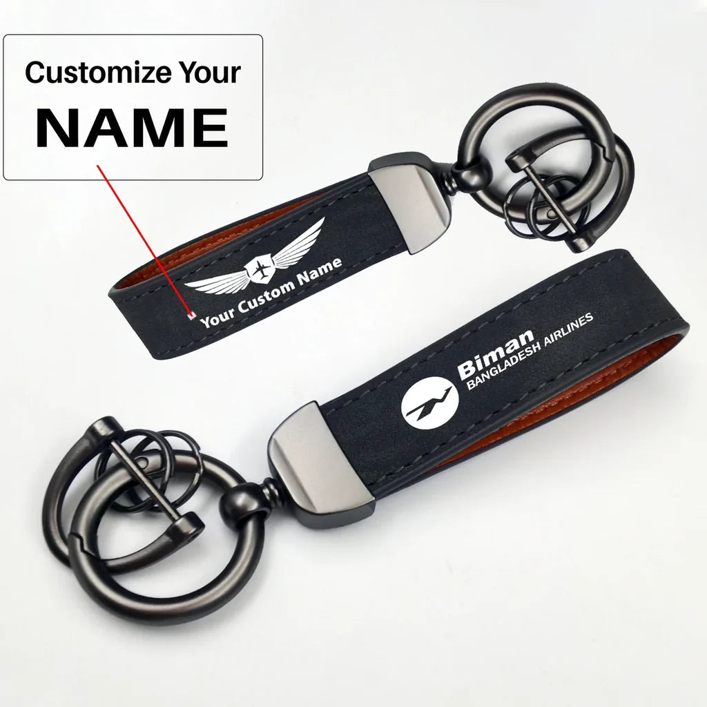 Biman Bangladesh Horseshoe Buckle key chain, Black + Name