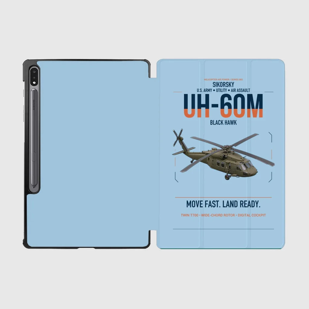 Sikorsky UH-60M Black Hawk design on light blue samsung tablet tablet case