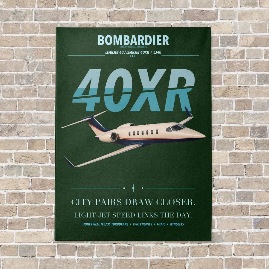 Bombardier Learjet 40XR vertical canvas print - no frame - dark green background
