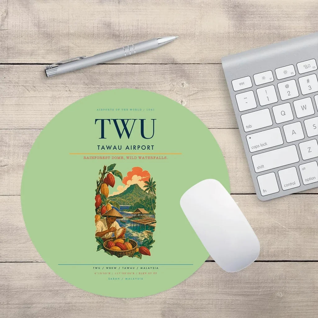 Tawau Airport (TWU) design on light green round mouse pad