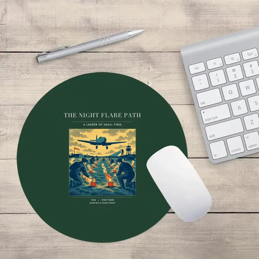 VINTAGE G4525 - The Night Flare Path - Designed Mouse Pads design on darkgreen round