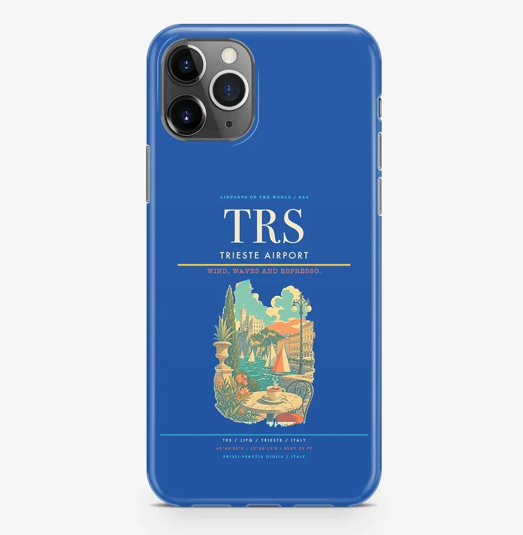 Trieste Airport (TRS) design on blue iPhone 16 Pro MagSafe case