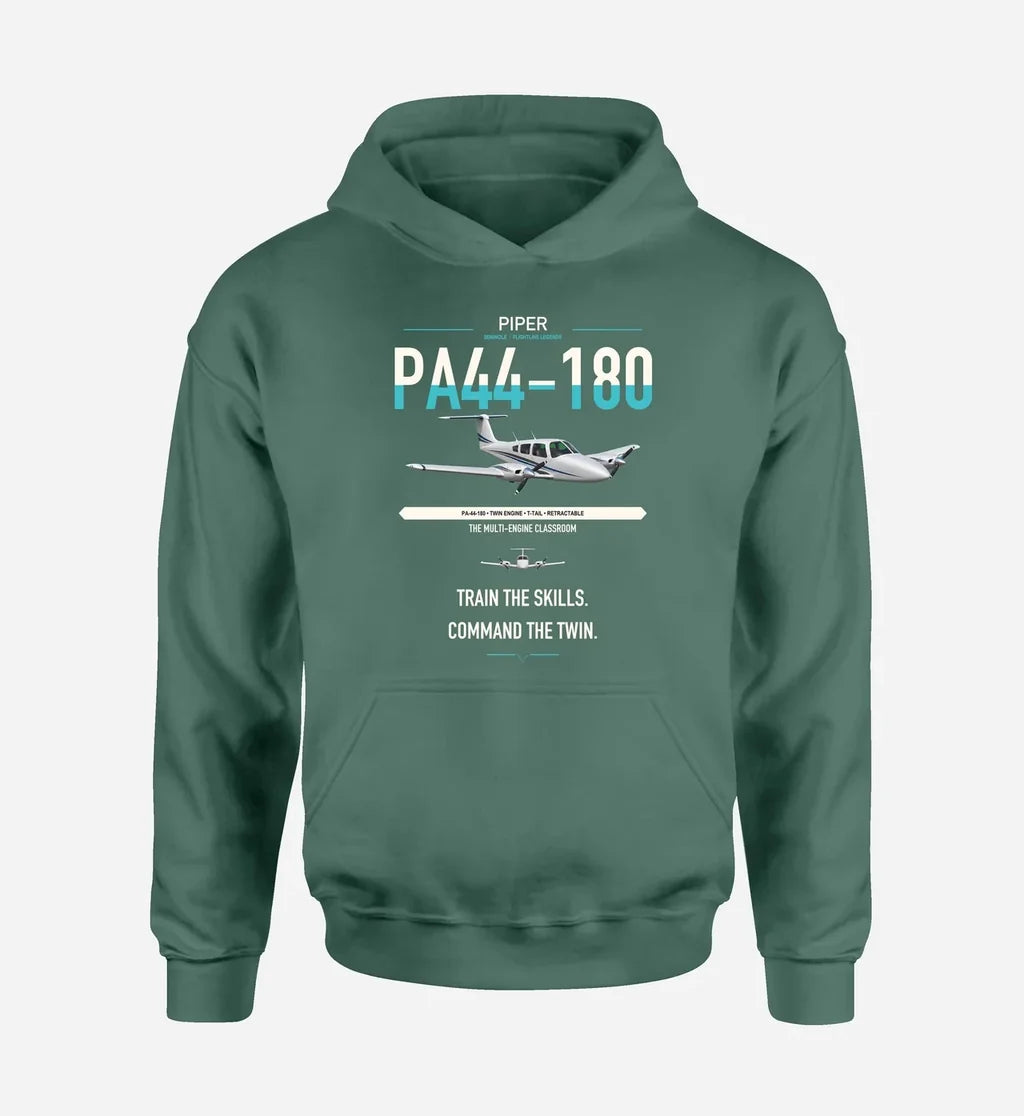 Piper PA-44-180 Seminole design on green double-side hoodie, single-side print