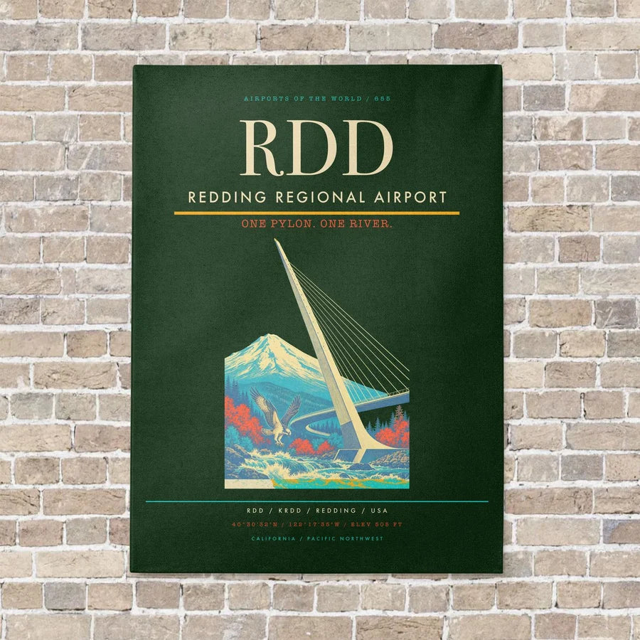 Redding Regional Airport RDD vertical canvas print - no frame - dark green background