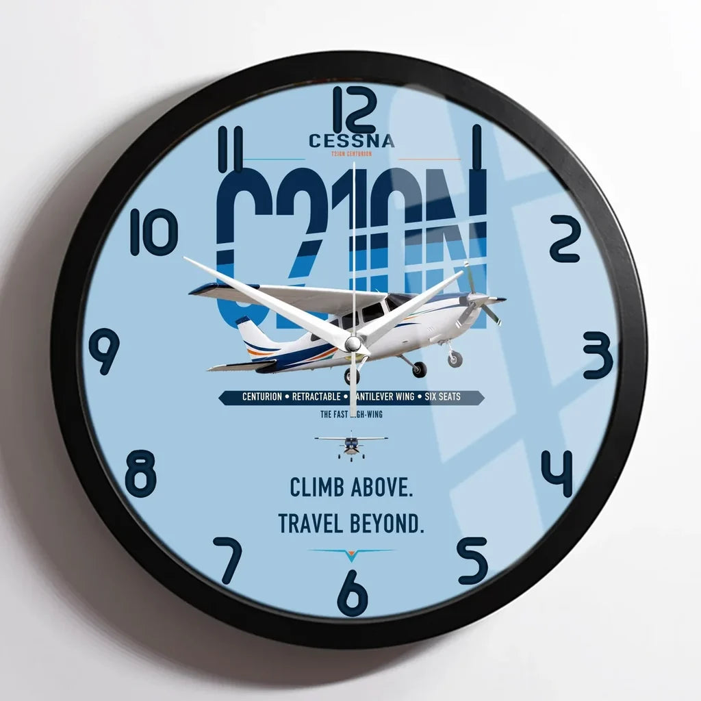 Cessna T210N Centurion design on light blue framed wall clock
