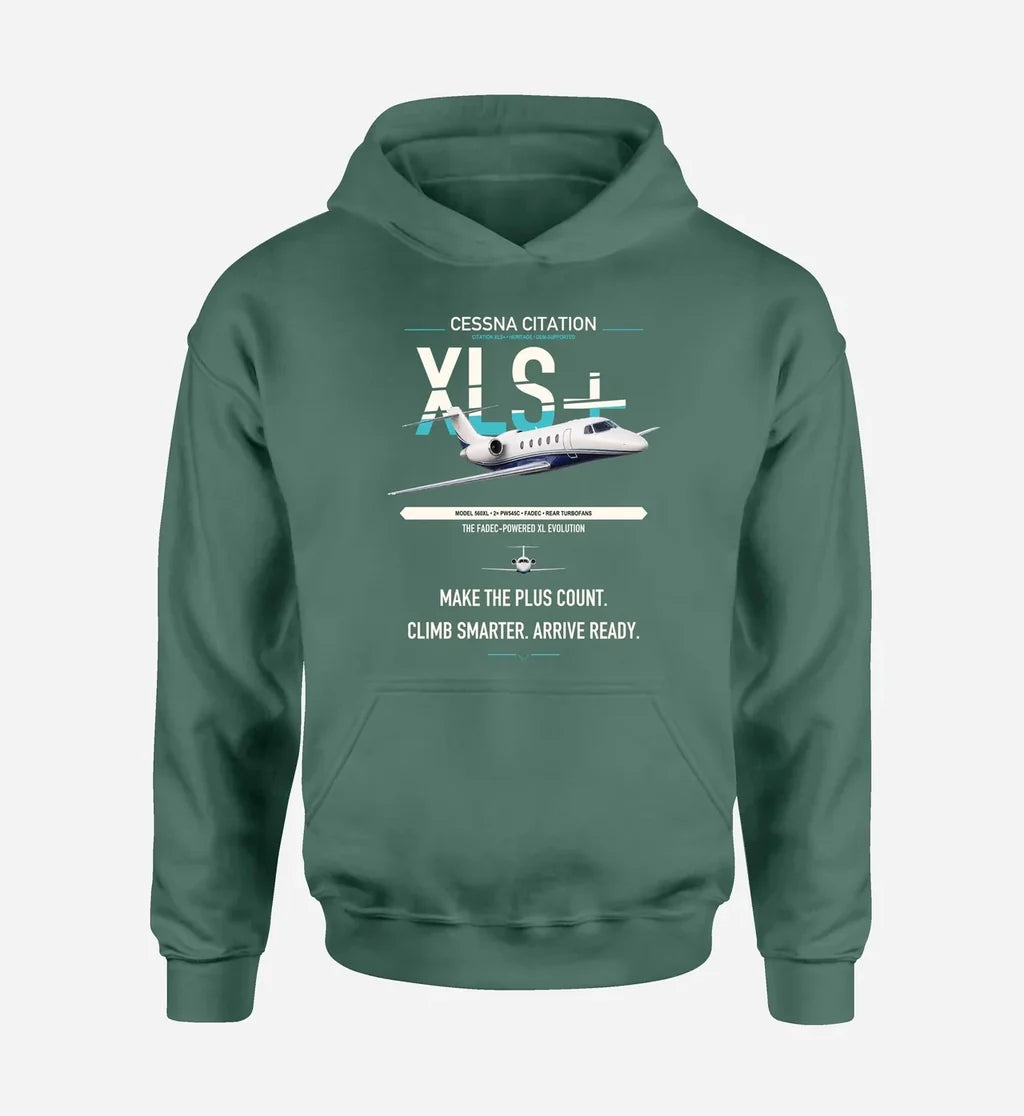 Cessna Citation XLSPlus design on green double-side hoodie, single-side print
