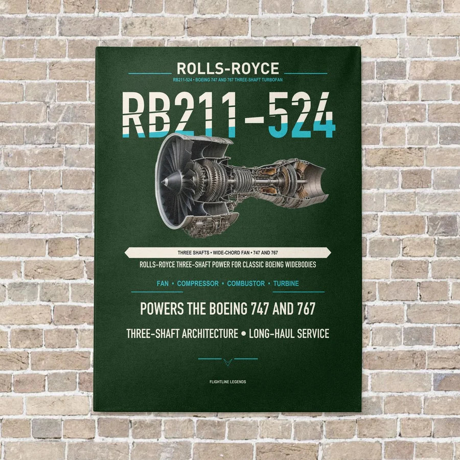 RB211-524 vertical canvas print - no frame - dark green background