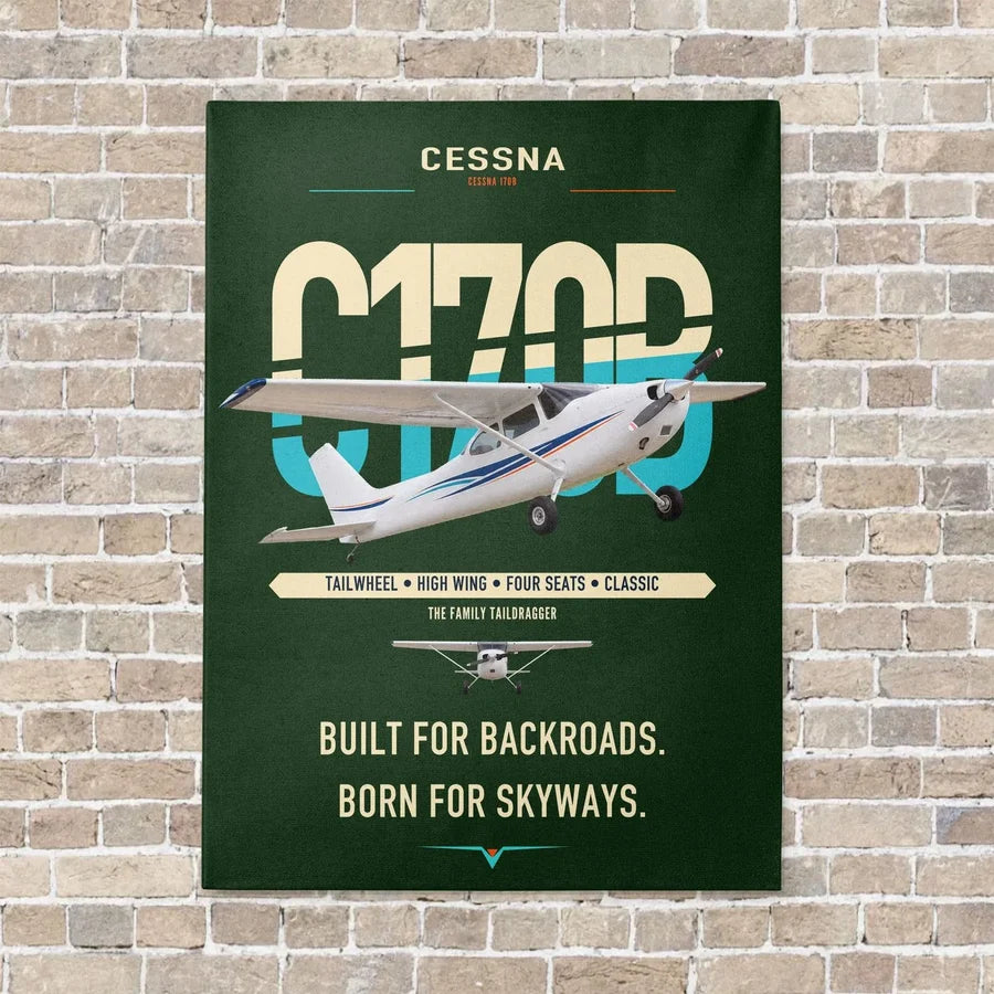 Cessna 170B vertical canvas print - no frame - dark green background