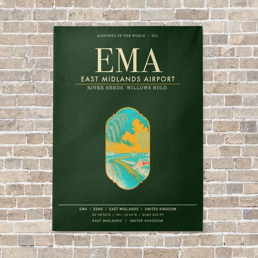 East Midlands Airport EMA vertical canvas print - no frame - dark green background