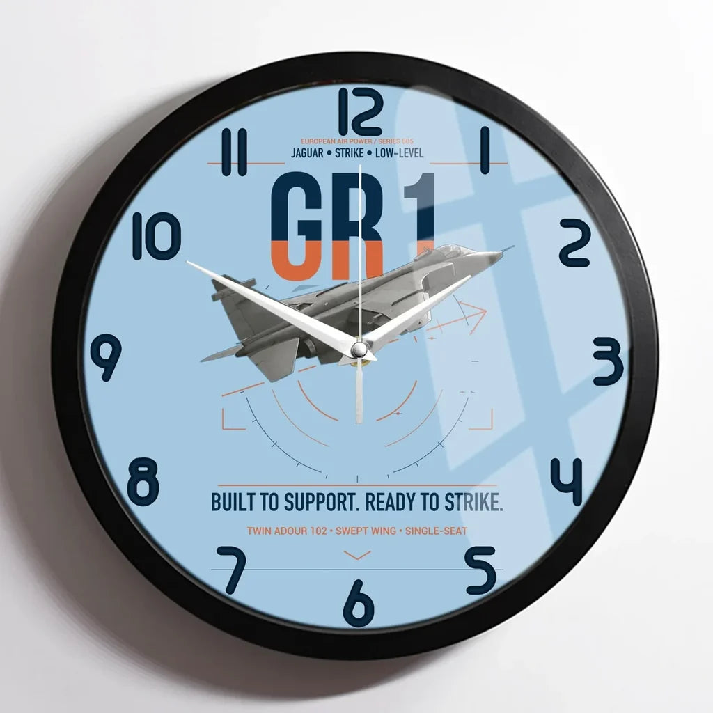 SEPECAT Jaguar GR1 design on light blue framed wall clock