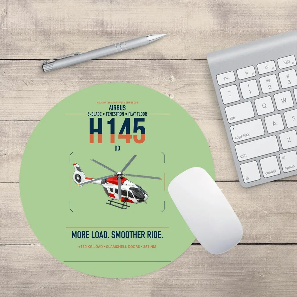 Airbus H145 D3 design on light green round mouse pad