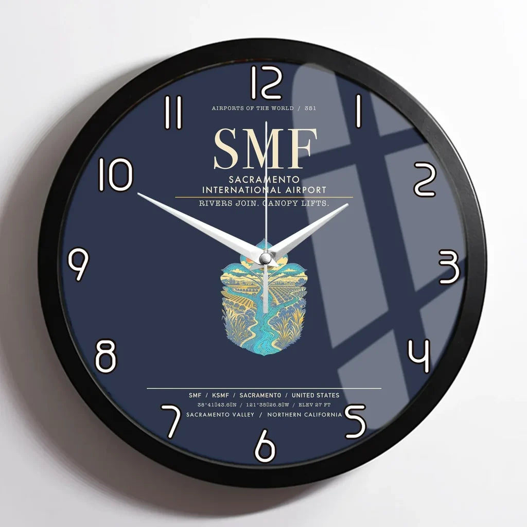 Sacramento International Airport SMF Wall-Clock Framed - Navy Blue