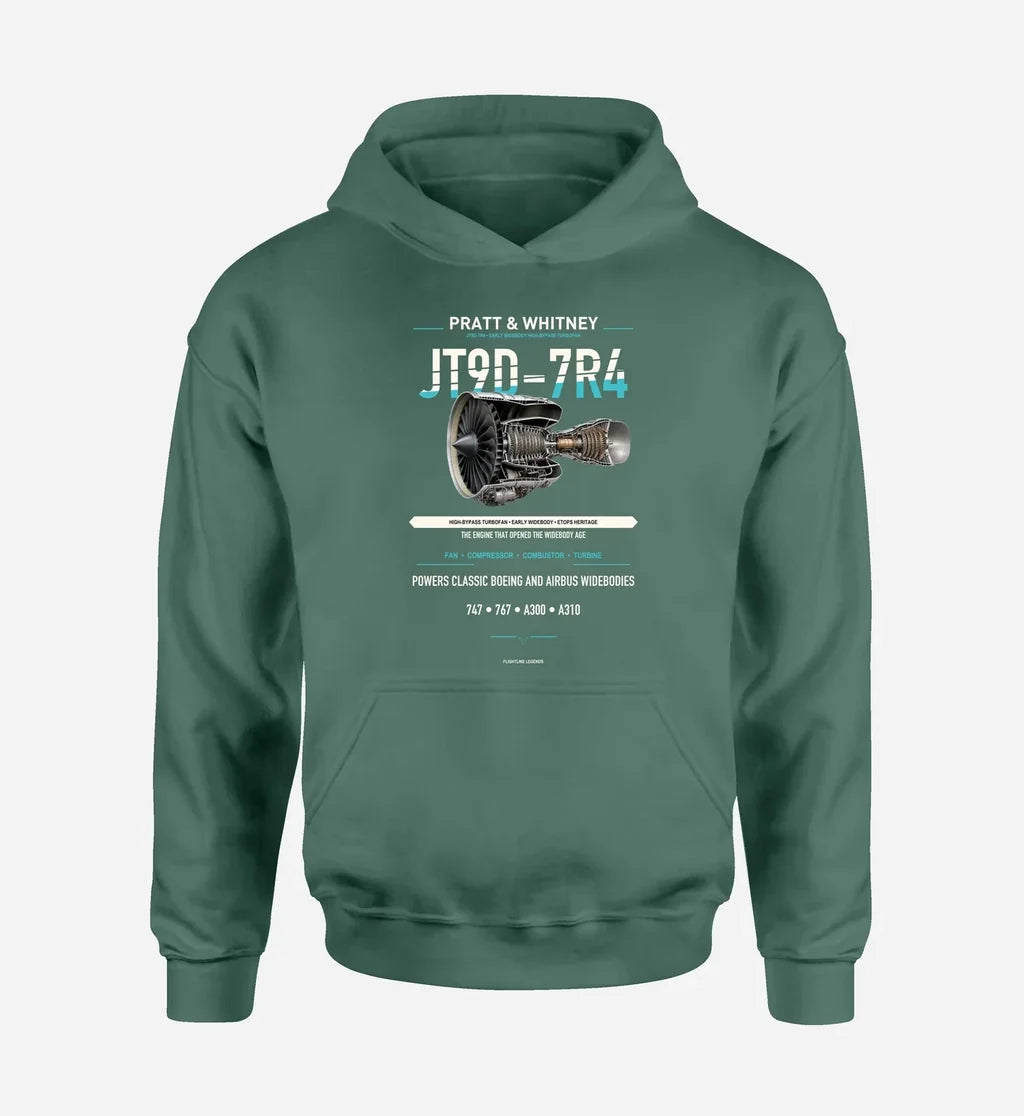 JT9D-7R4 design on green hoodie single side