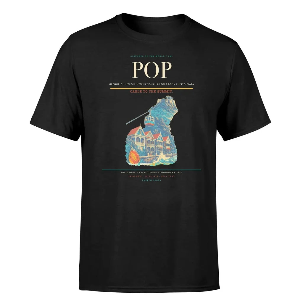Gregorio Luperón International Airport (POP) T-Shirt single-side front print in Black | gregorio-luperón-international-airport-pop-double-side-t-shirt