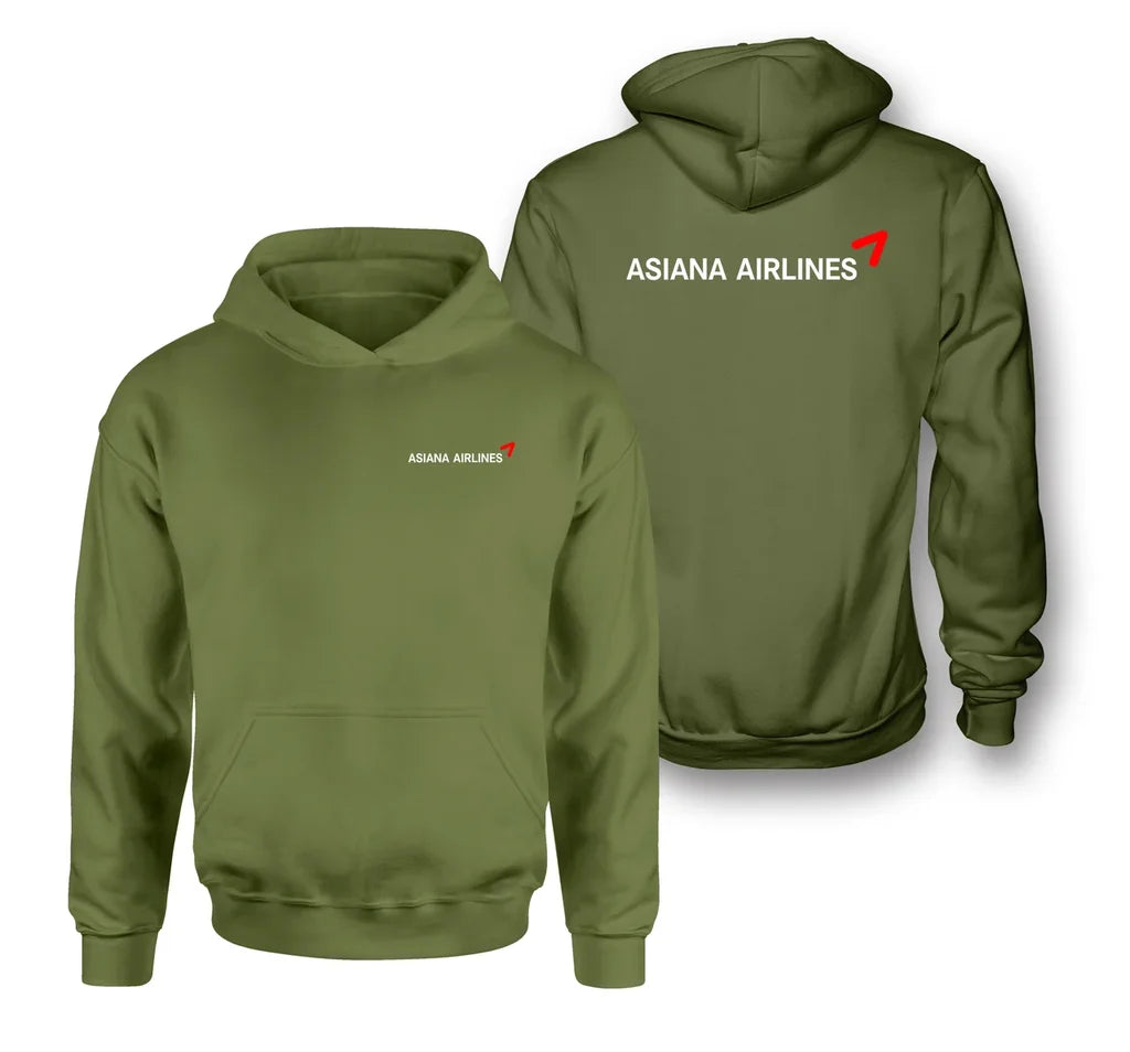 Asiana Airlines logo on green army double side hoodie