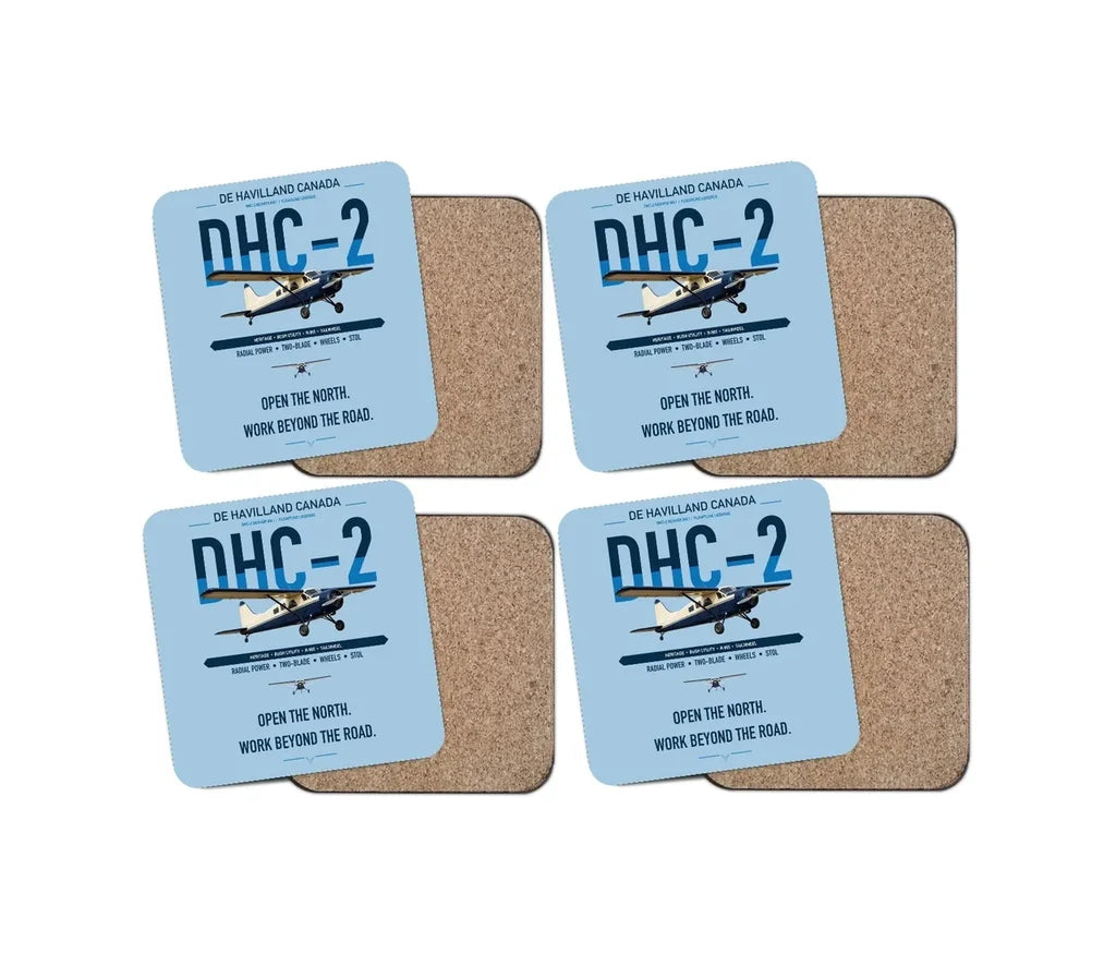 DHC-2 Beaver Mk I design on light blue 4 pieces set coaster