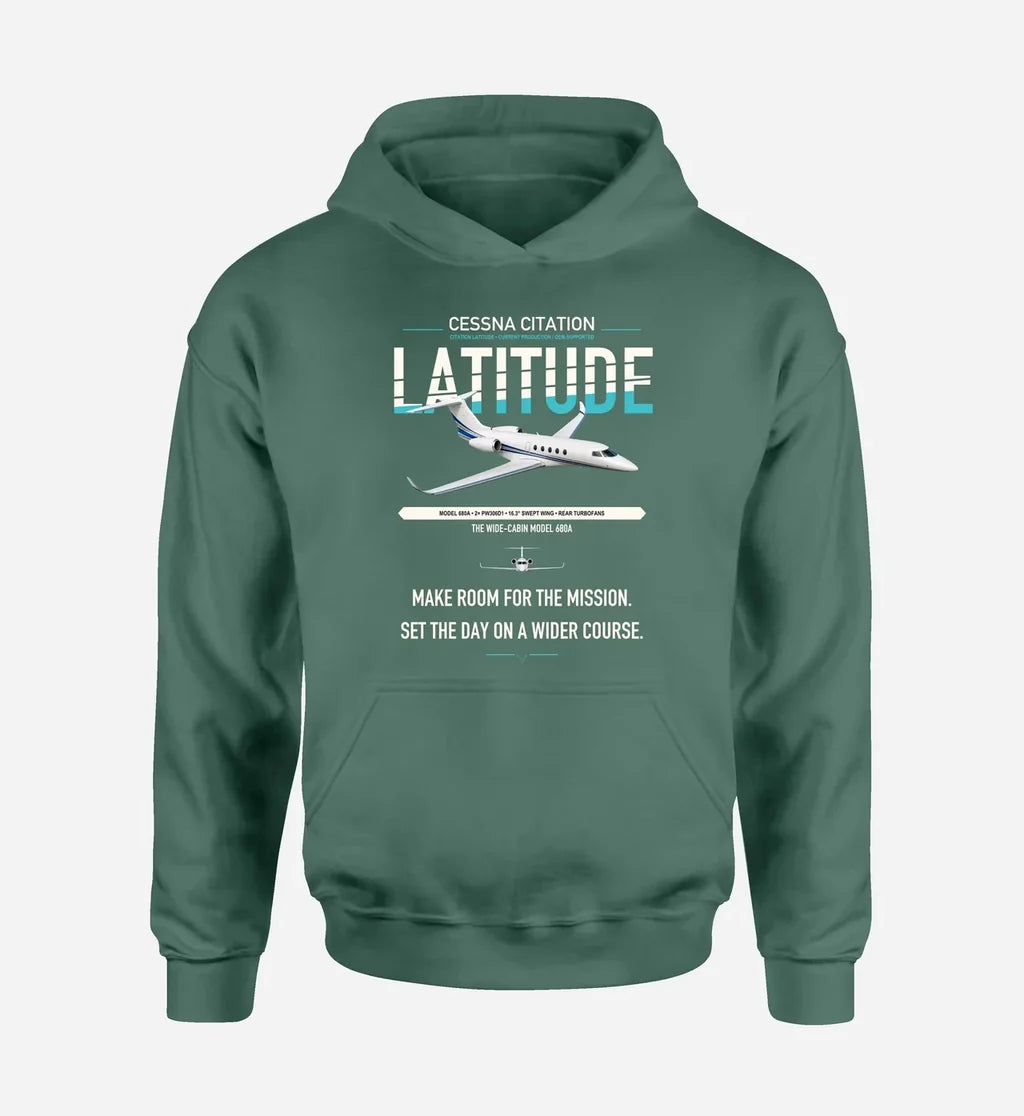 Cessna Citation Latitude design on green double-side hoodie, single-side print