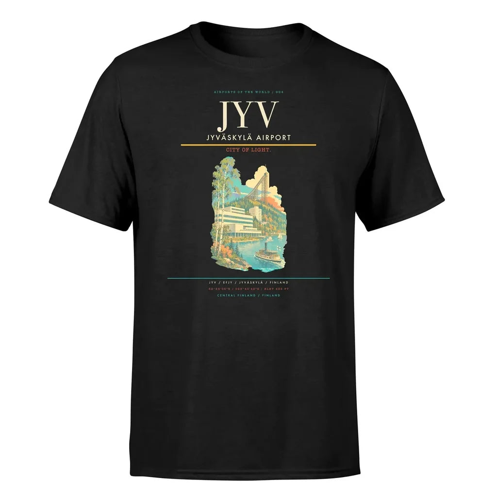 Jyväskylä Airport (JYV) T-Shirt single-side front print in Black | jyväskylä-airport-jyv-double-side-t-shirt