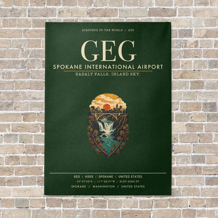 Spokane International Airport GEG vertical canvas print - no frame - dark green background
