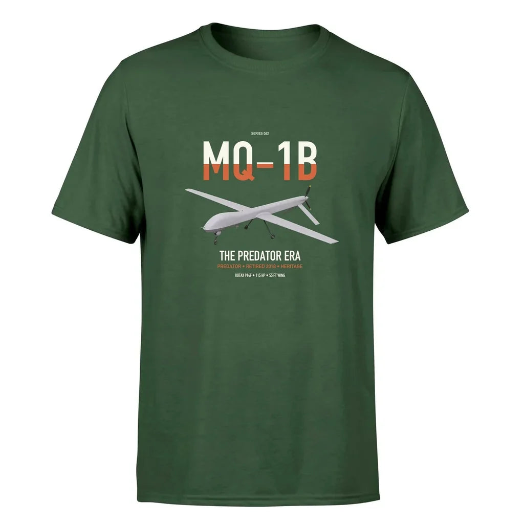 MQ-1B Predator design on dark green double-side t-shirt, single-side print