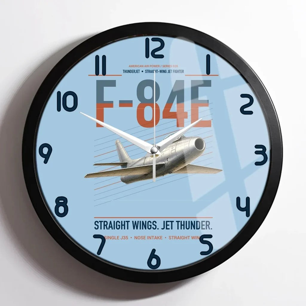 F-84E Thunderjet design on light blue framed wall clock