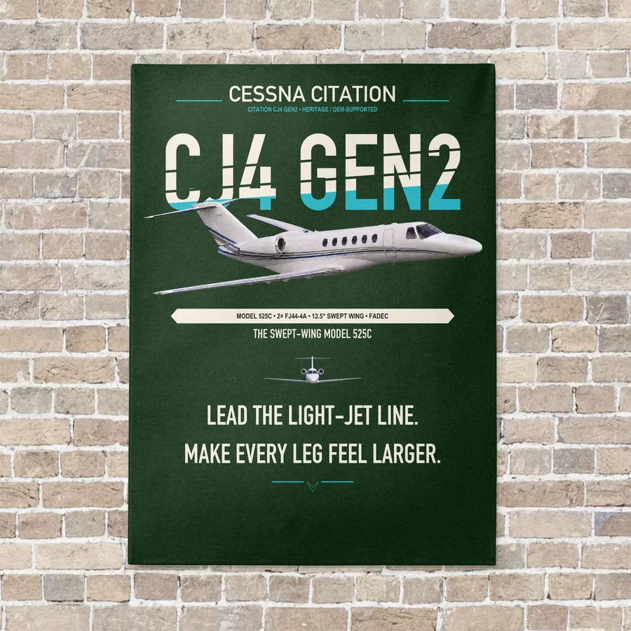 Cessna Citation CJ4 Gen2 vertical canvas print - no frame - dark green background