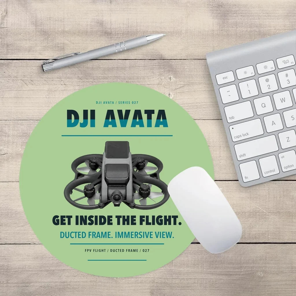 DJI Avata design on light green round mouse pad