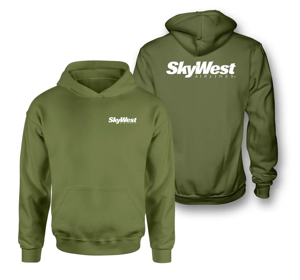 Skywest Airlines logo on green army double side hoodie