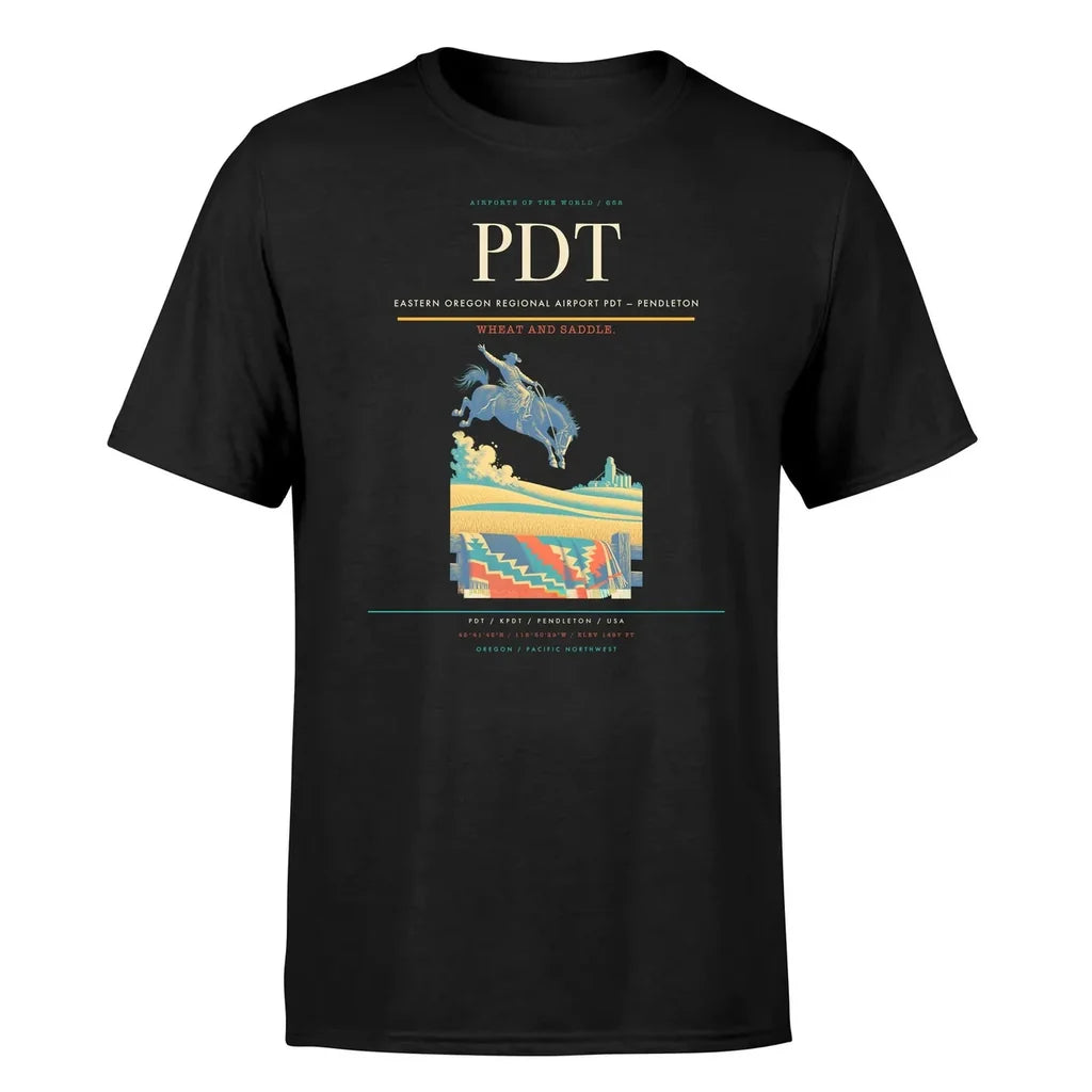 Eastern Oregon Regional Airport (PDT) T-Shirt single-side front print in Black | eastern-oregon-regional-airport-pdt-double-side-t-shirt