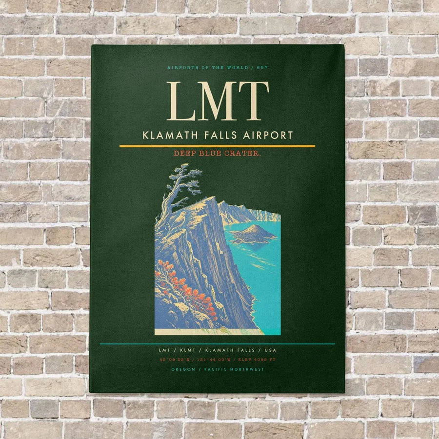 Klamath Falls Airport LMT vertical canvas print - no frame - dark green background