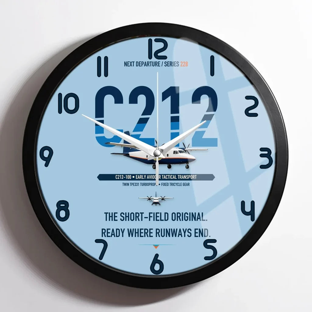 CASA C-212-100 Aviocar design on light blue framed wall clock