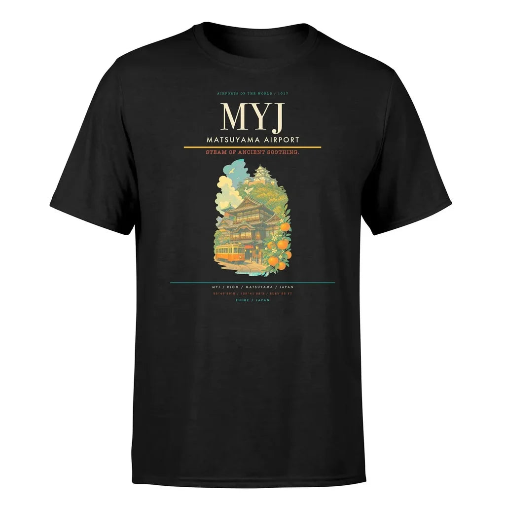 Matsuyama Airport (MYJ) T-Shirt single-side front print in Black | matsuyama-airport-myj-double-side-t-shirt