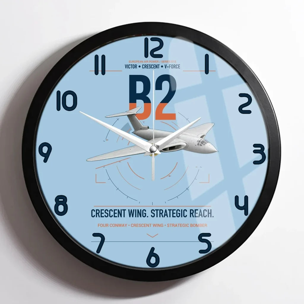 Handley Page Victor B2 design on light blue framed wall clock