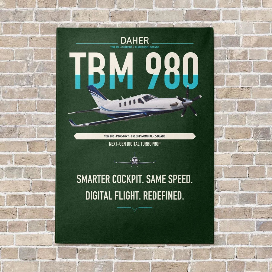 Daher TBM 980 vertical canvas print - no frame - dark green background