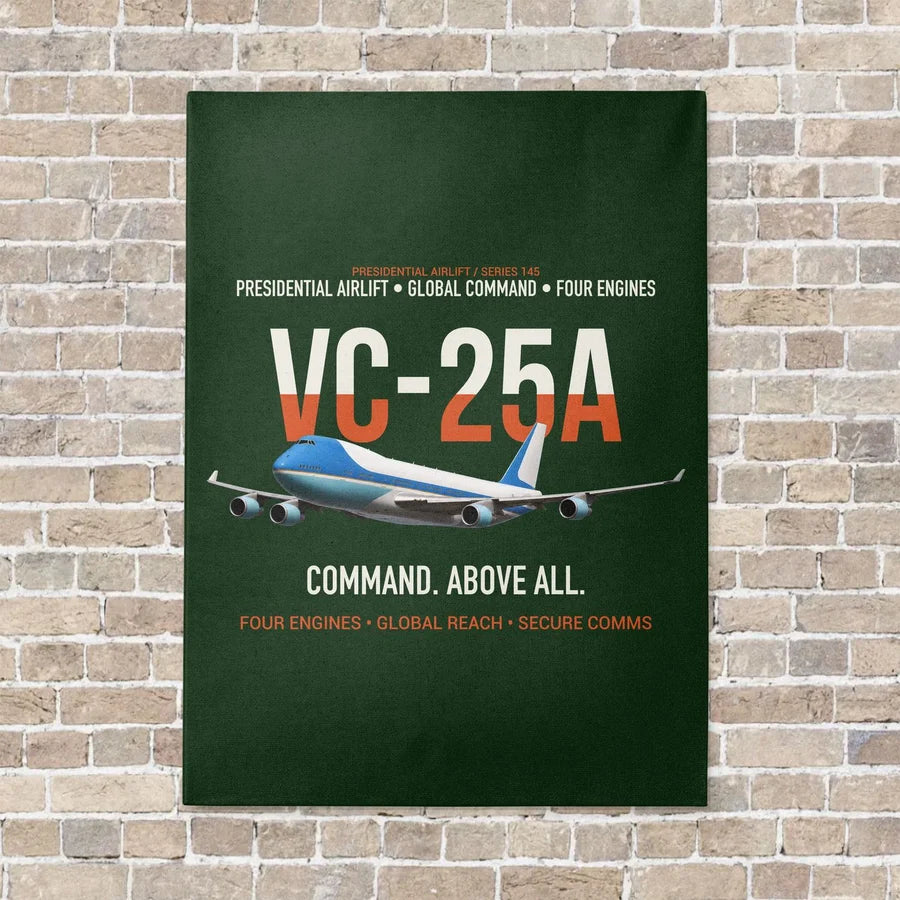 VC-25A Air Force One Presidential Airlift vertical canvas print - no frame - dark green background