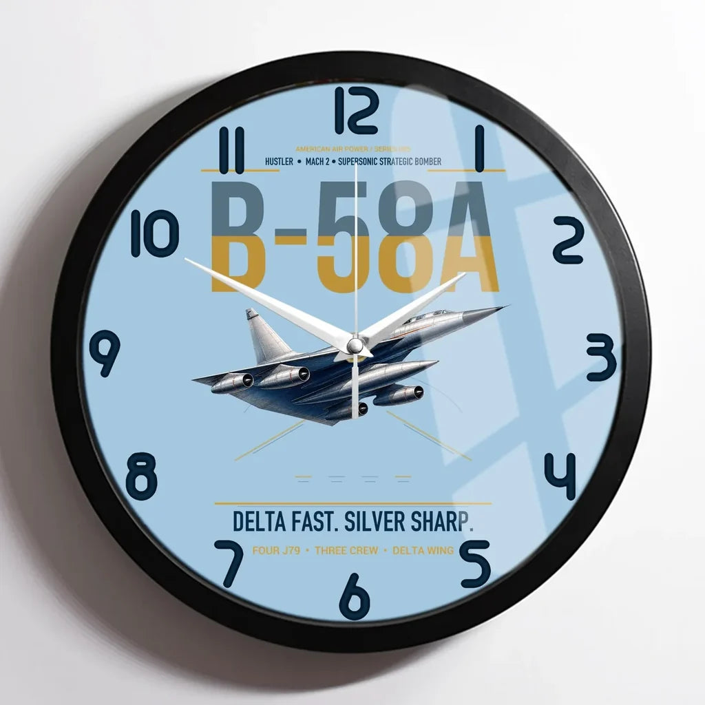B-58A Hustler design on light blue framed wall clock