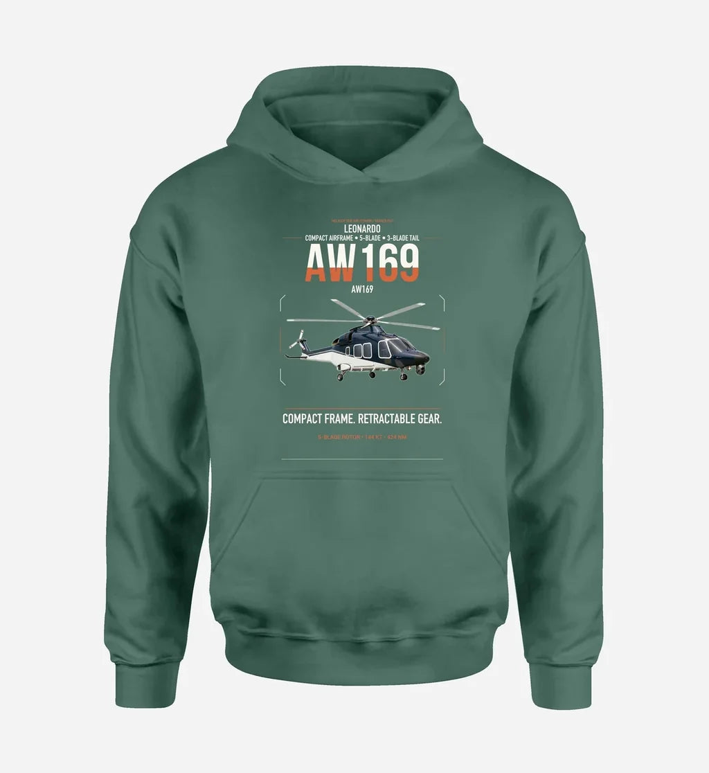 Leonardo AW169 design on green double-side hoodie, single-side print