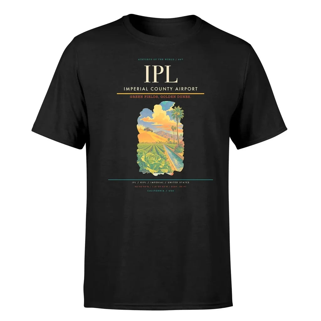 Imperial County Airport (IPL) T-Shirt single-side front print in Black | imperial-county-airport-ipl-double-side-t-shirt