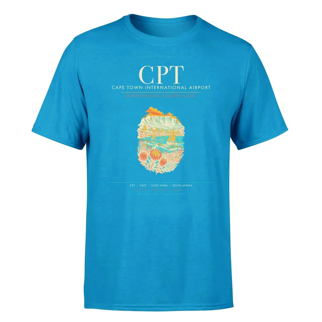 Cape Town Airport (CPT) T-Shirt single-side front print in Turquoise | cape-town-cpt-airport-double-side-t-shirt