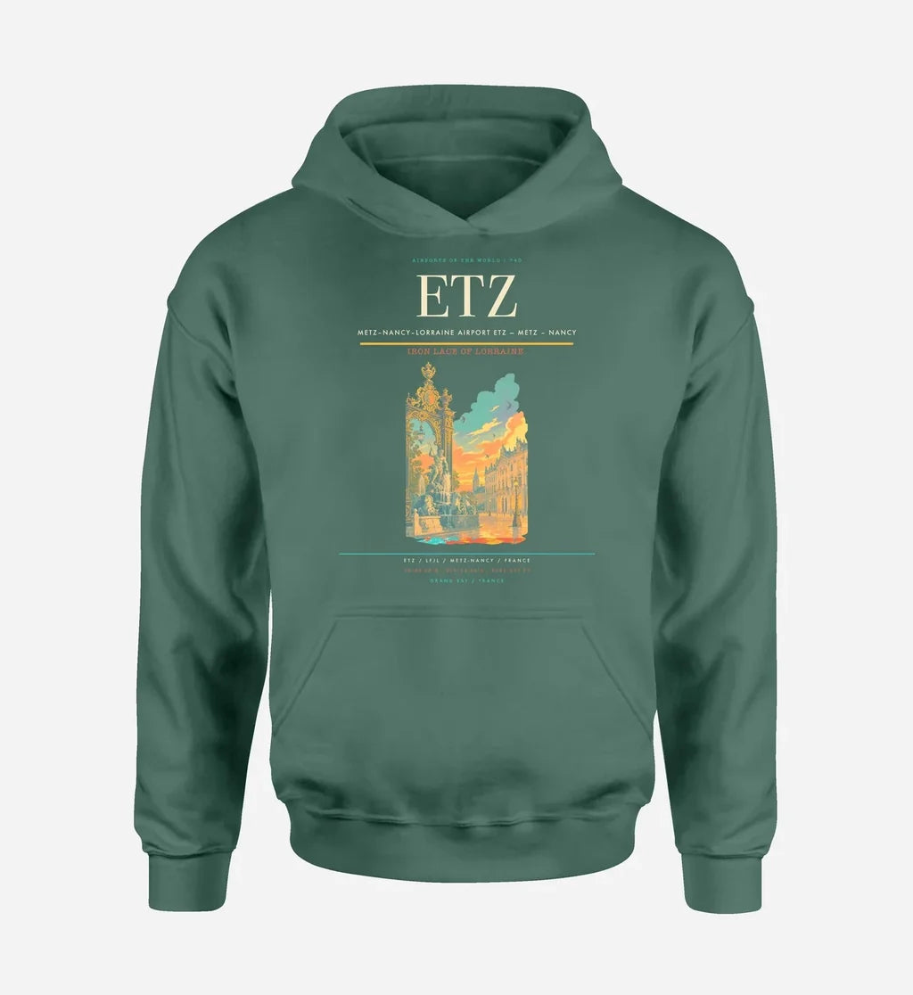 Metz–Nancy–Lorraine Airport (ETZ) design on green hoodie single-side print
