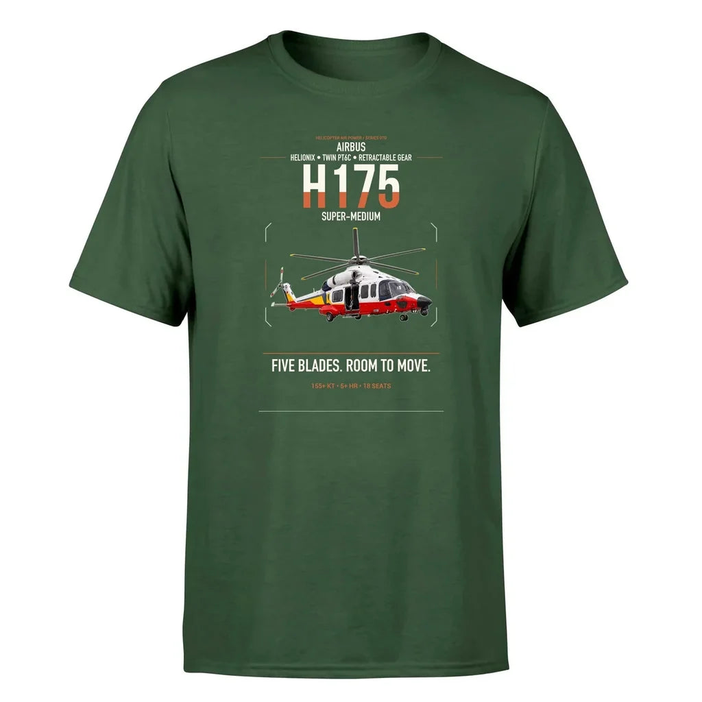 Airbus H175 design on dark green t-shirt, single-side print