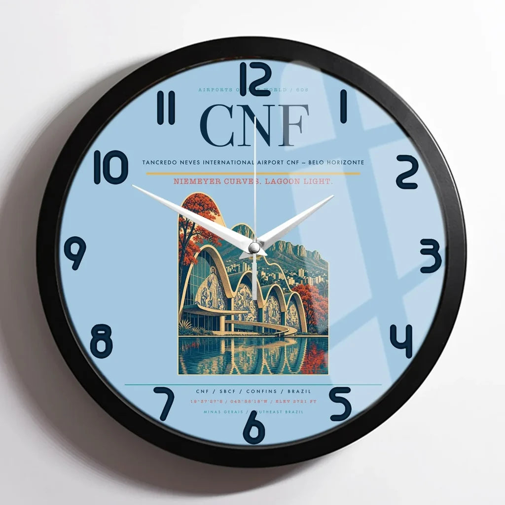 Tancredo Neves International Airport (CNF) design on light blue framed wall clock