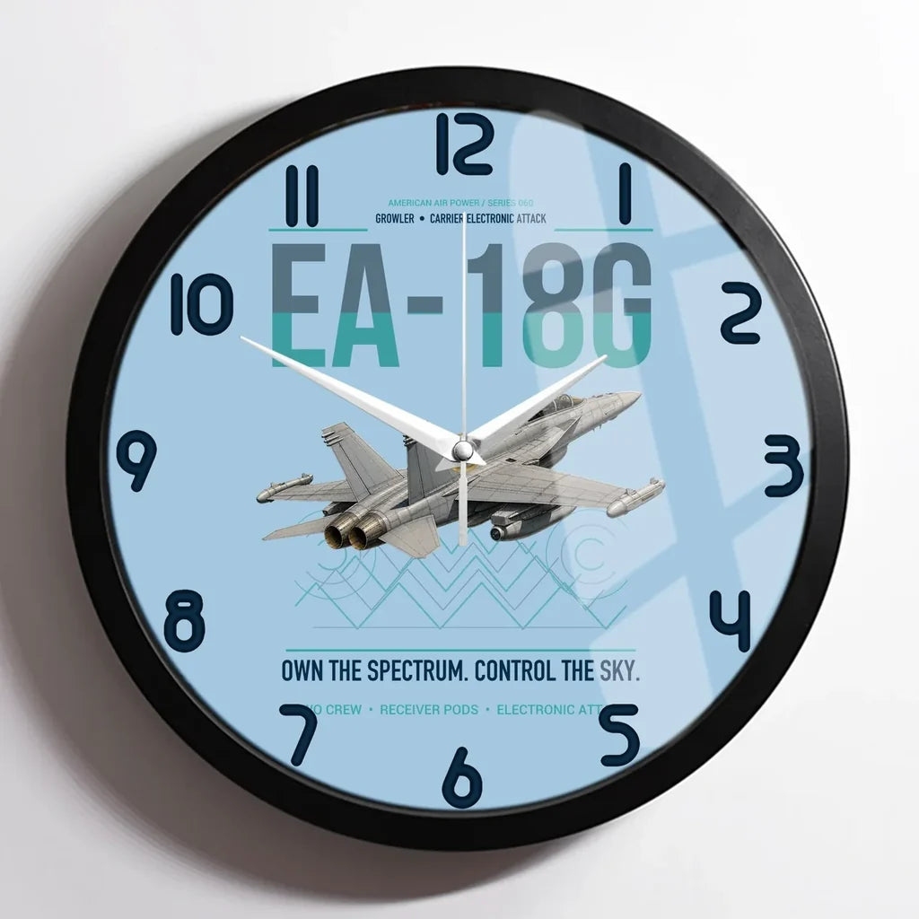 EA-18G Growler design on light blue framed wall clock