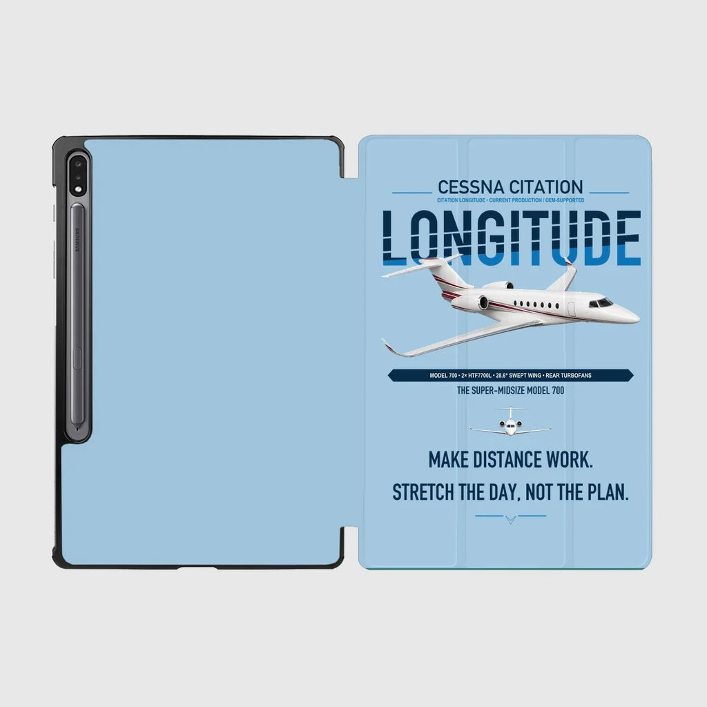 Cessna Citation Longitude design on light blue samsung tablet tablet case