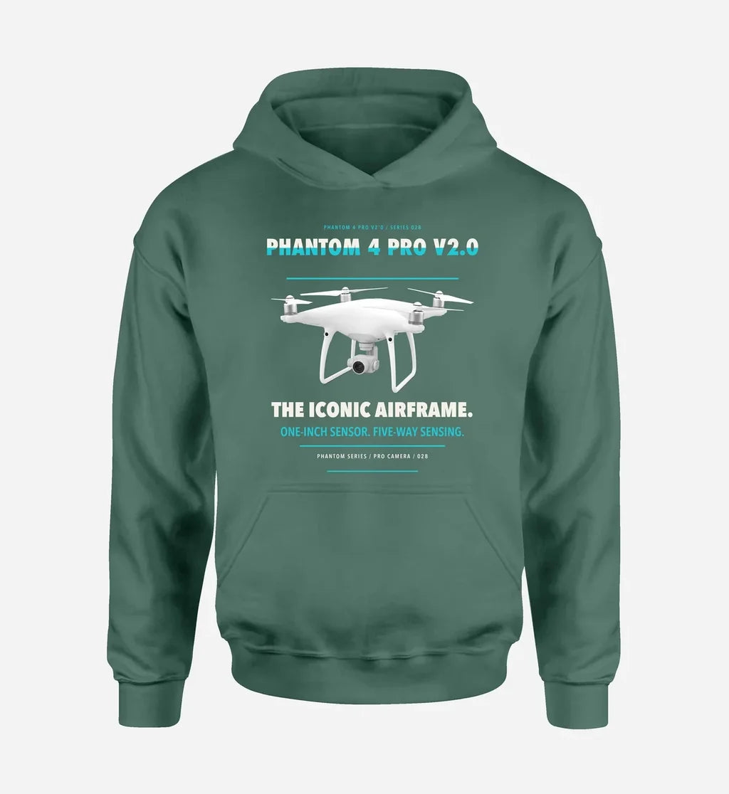 DJI Phantom 4 Pro V2.0 design on green hoodie single side