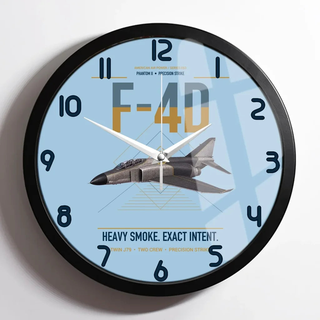 F-4D Phantom II design on light blue framed wall clock