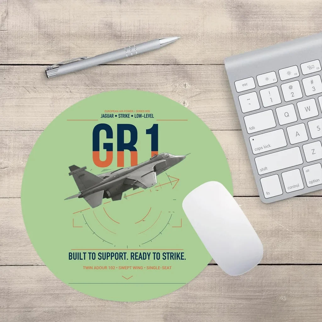SEPECAT Jaguar GR1 design on light green round mouse pad